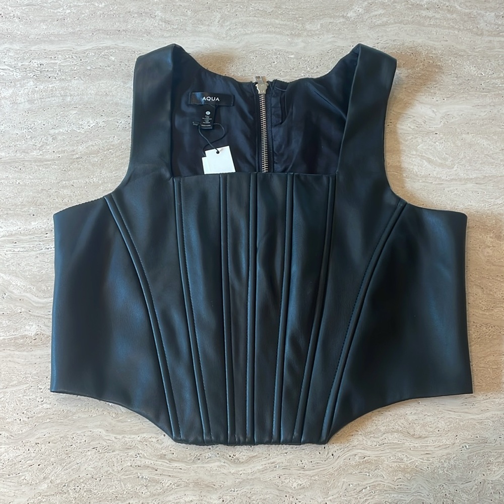 New! AQUA ‘Fara Faux Leather Corset’ Top - Picture 7 of 12